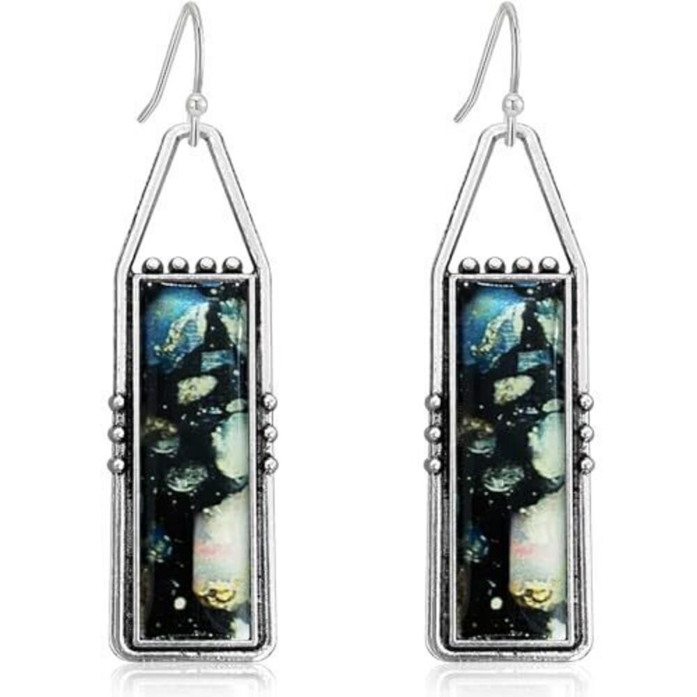 1909 Handmade Bohemian Tribal Retro Colorful Square Bar Dangle Drop